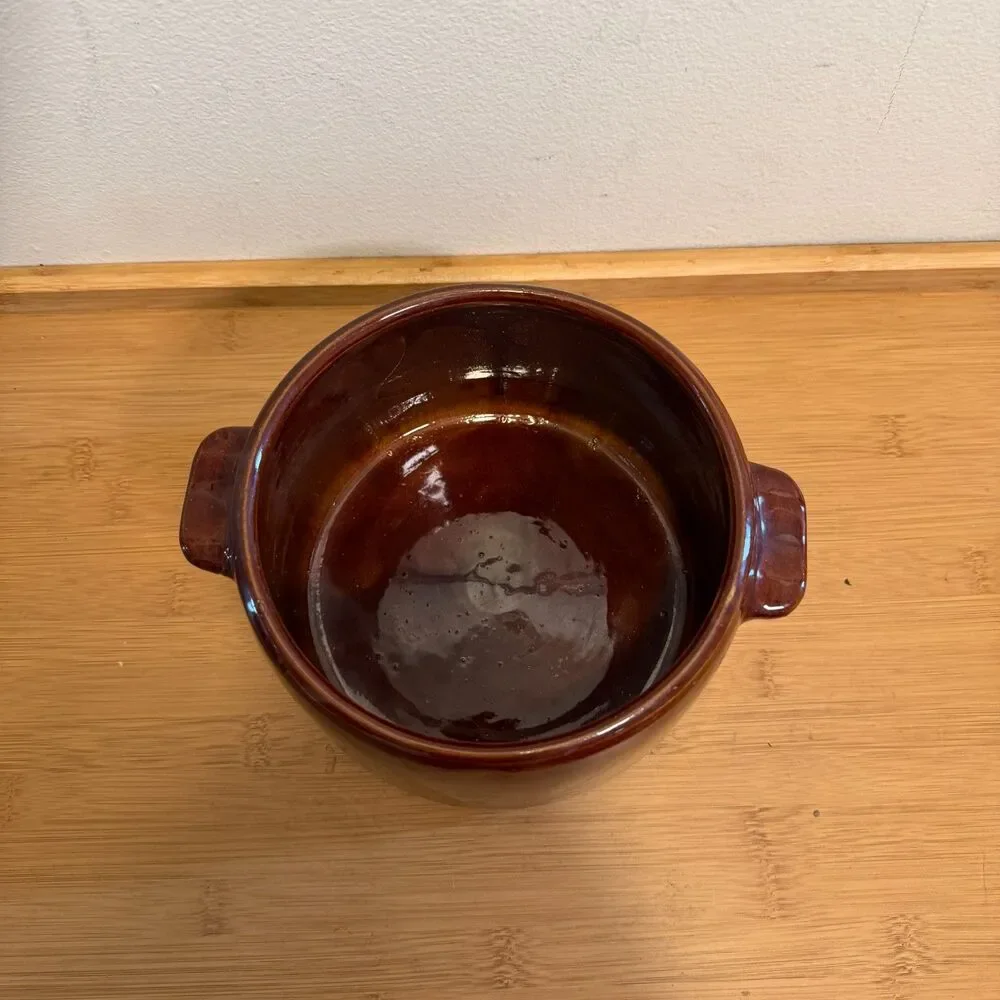 Vintage West Bend Brown Stoneware Oven Bean Pot Crock 2 Qt USA Farmhouse
